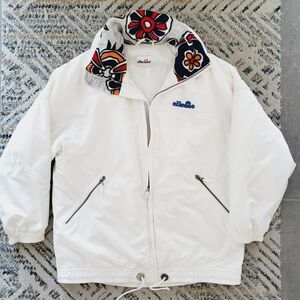 VTG Ellesse Thermore Retro Ski Jacket 1980s White Skiing Snowboarder Coat SZ S